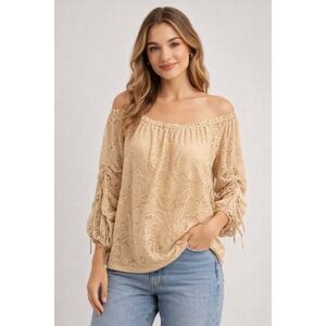 Cato Top Womens XL Off Shoulder Lace Paisley Top Beige Ruffle Sleeve Boho Chic